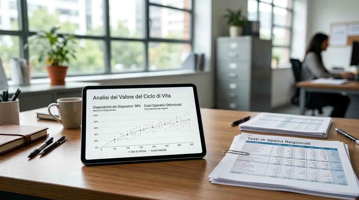 Dashboard per l'analisi del valore del ciclo di vita dei dispositivi medici e prospetto contabile sul budget aziende sanitarie.